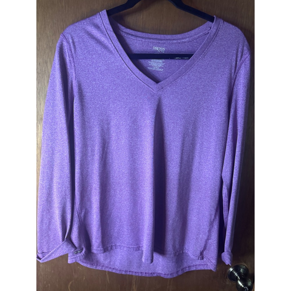 Danskin Now Womens XL Purple V-Neck Long Sleeve Activewear Top Orchid Heather